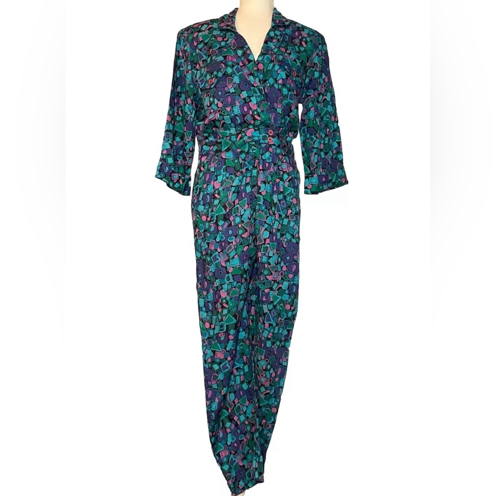 Diane Von Furstenberg Vintage Jumpsuit 80s 90sRetro Rayon Multicolor size 10